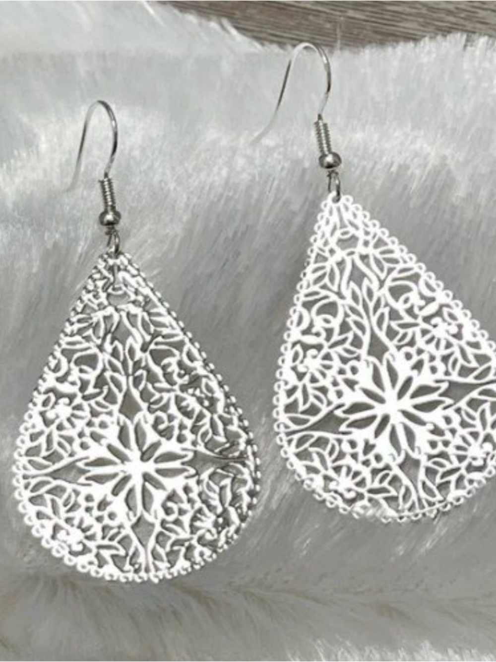 Silver Filigree Teardrop Dangle Earrings - Women Jewelry